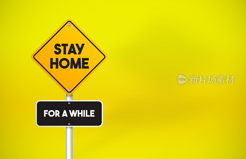 Stay Home方向路标黄色背景